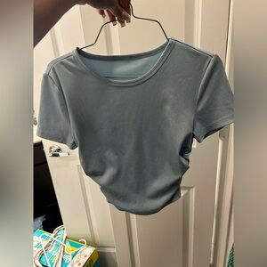 Women's Light Blue Ribbed Short Sleeve Tee